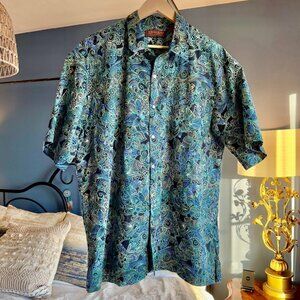Tori Richard 100% Cotton Tropical Blue Floral Pattern Shirt